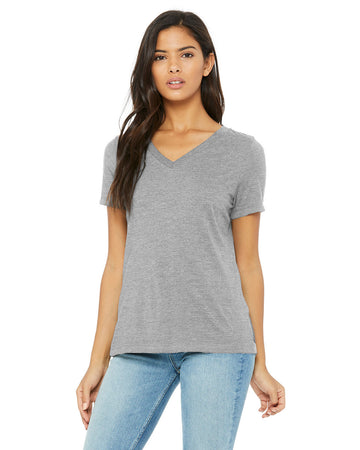 Ladies Relaxed Heather CVC Jersey V-Neck T-Shirt